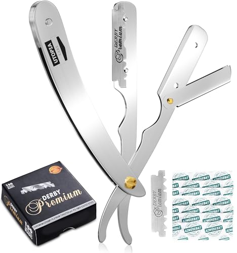 Razor de Afeitar Recto Profesional Utopia Care para Hombres, Cuchilla de Seguridad con 100 Cuchillas, Color Plata - imagen 1