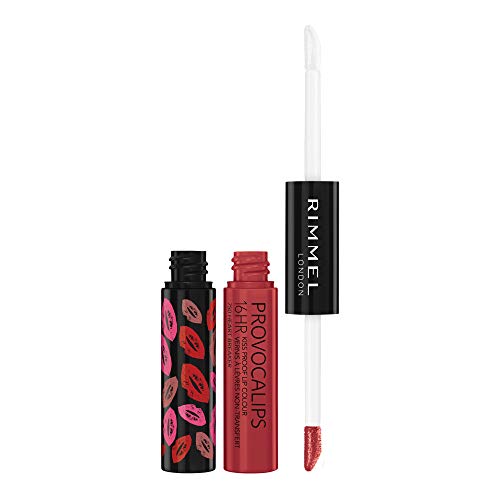 Rimmel London Provocalips 16hr Color de Labios a Prueba de Besos - Labial Líquido de Dos Pasos para Color y Brillo - 750 Heart Breaker, 4 ml - imagen 1