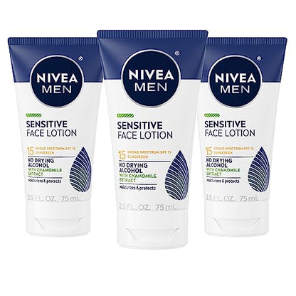 Loción Facial NIVEA MEN Sensible con SPF 15, Protector Solar de Espectro Amplio, Paquete de 3 Tubos de 2.5 Fl Oz - imagen 4