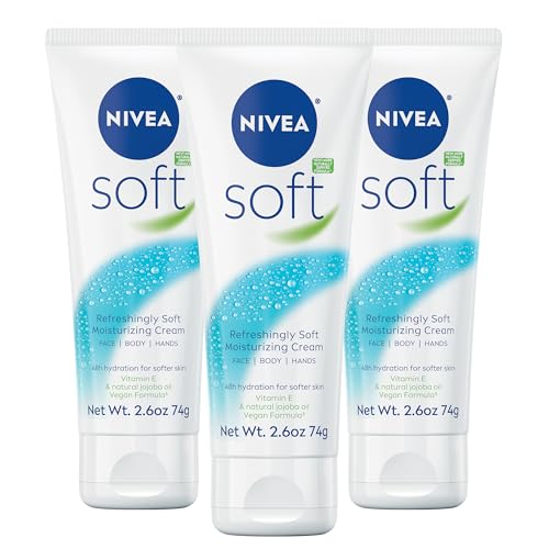Crema Hidratante NIVEA Soft, Hidratante Ligero para Cara, Cuerpo y Manos, Enriquecida con Aceite de Jojoba y Vitamina E, 2.6 Oz, Paquete de 3 - imagen 3