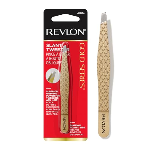 Pinzas Revlon Gold Series con punta inclinada, ultra afiladas para dar forma a cejas y depilar vello facial, recubiertas de diamante y titanio, 1 - imagen 1