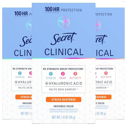 Desodorante Antitranspirante Clínico Secret para Mujeres, Respuesta al Estrés, Protección de Sudor y Olor de 100 horas, 3X Protección contra Estrés - imagen 3