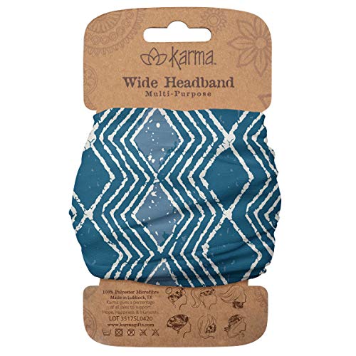 Cinta para el cabello Karma Blue Batik para mujeres - Ancha - Diadema de tela y bufanda elástica para el cabello - Azul - imagen 2