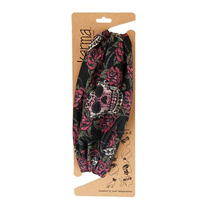 Diadema Karma Sugar Skull para Mujeres - Ancha - Diadema de Tela y Bufanda para el Cabello Elástica - Negra, 1 Cuenta (Paquete de 1) - imagen 2