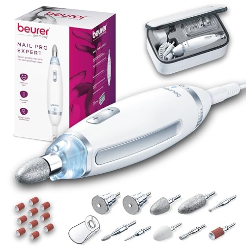 Kit de Taladro de Uñas Beurer MP62, Máquina de Lima Eléctrica Portátil con 10 Accesorios y 10 Bandas de Lijado, Efile Dremel para Manicura y Pedicura - imagen 1
