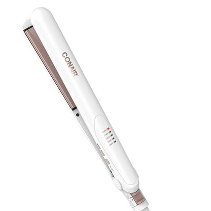 Conair Double Ceramic Flat Iron, 1-Inch Flat Iron Hair Straightener, Five Heat Settings, Extra Long Floating Plates, White - imagen 1