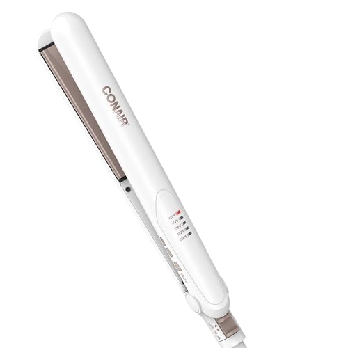 Conair Double Ceramic Flat Iron, 1-Inch Flat Iron Hair Straightener, Five Heat Settings, Extra Long Floating Plates, White - imagen 3