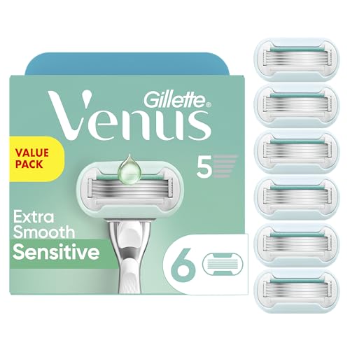 Repuestos de Cuchillas para Afeitar Gillette Venus Extra Smooth Sensitive para Mujeres, 6 Piezas, Diseñados para Piel Sensible - imagen 1