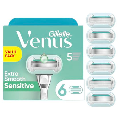 Repuestos de Cuchillas para Afeitar Gillette Venus Extra Smooth Sensitive para Mujeres, 6 Piezas, Diseñados para Piel Sensible - imagen 1