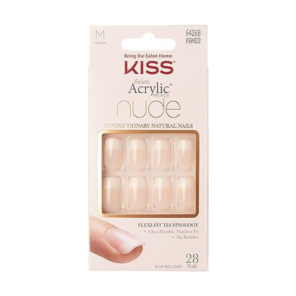 KISS Uñas Acrílicas Postizas, 'Cashmere', Francesas, Tamaño Mediano, Forma Squoval, Incluye 28 Uñas, 2g de Pegamento, 1 Palito de Manicura, 1 Lima - imagen 1