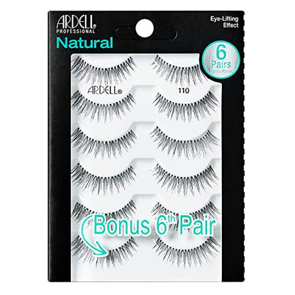 Pestañas Postizas Ardell Natural 110, Paquete de 5 pares + 1 par adicional para Efecto Elevador de Ojos - imagen 1