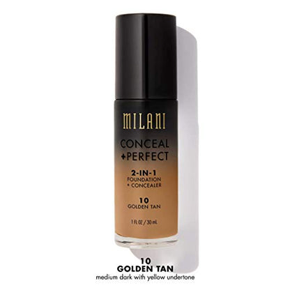 Base y corrector 2 en 1 Milani Conceal + Perfect para un cutis impecable, corrige ojeras, cubre rojeces e imperfecciones, resistente al agua - 10-Tan - imagen 4