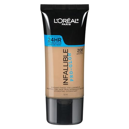 Base de Maquillaje L'Oreal Paris Infallible Pro-Glow hasta 24HR, Beige Solar, 1 fl oz. - imagen 2