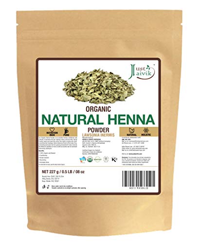 Henna en Polvo Just Jaivik (Lawsonia Inermis) para Cabello - 100% Natural, Orgánico Certificado USDA, Sin Químicos ni Aditivos, 227 G / 0.5 LB / 8 Oz - imagen 4