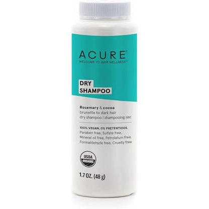Champú en seco Acure - Mini champú en polvo para mujeres con cabello castaño y oscuro, refresca cabello teñido con romero y cacao, no aerosol, 100% - imagen 1