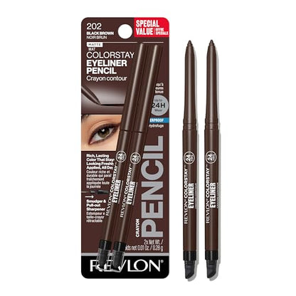 Lápiz de Ojos Revlon ColorStay Waterproof, Resistente al Difuminado, Maquillaje Ocular con Sacapuntas Integrado, 202 Marrón Negro, Paquete de 2 - imagen 3