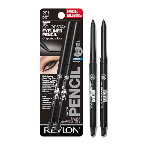 Lápiz Delineador de Ojos Revlon ColorStay Waterproof, Resistente a Manchas, Maquillaje de Ojos con Sacapuntas Integrado, 201 Negro, Paquete de 2 - imagen 1