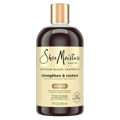 Champú SheaMoisture Fortalecedor y Restaurador con Aceite de Ricino Negro Jamaicano para Cabello Dañado, Limpia y Nutre 13 fl oz - imagen 1