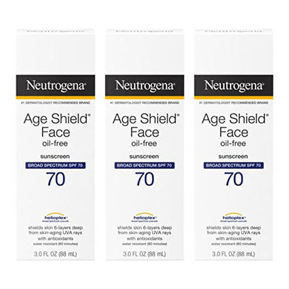 Neutrogena Age Shield Loción Solar Facial Libre de Aceite con Protección de Amplio Espectro SPF 70, Hidratante No Comedogénico, Sin PABA, 3 fl. oz - imagen 3