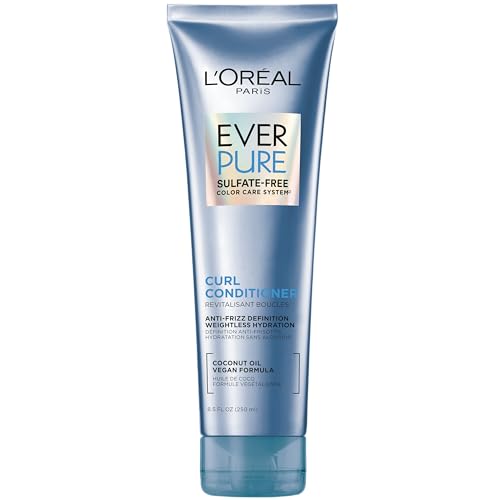 Acondicionador sin sulfatos L'Oreal Paris para cabello rizado, ligero, anti-frizz con aceite de coco, EverPure, 8.5 Fl Oz (el empaque puede variar) - imagen 1