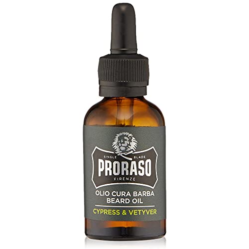 Aceite para barba Proraso de Ciprés y Vetiver - Hidratante con Aguacate, Girasol, Bergamota y Vetiver - Aceite para cabello facial masculino - 1oz - imagen 1