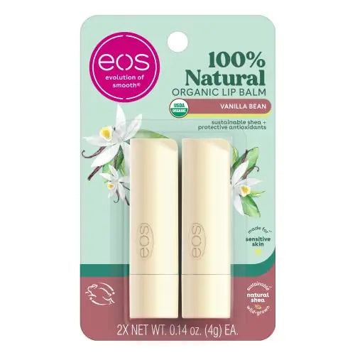 Bálsamo Labial 100% Natural y Orgánico eos - Vainilla, Hidratación Todo el Día, Recomendado por Dermatólogos, 0.14 oz, Paquete de 2 - imagen 1