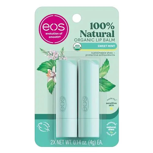 Bálsamo Labial 100% Natural y Orgánico eos - Menta Dulce, Hidratación Todo el Día, Recomendado por Dermatólogos, 0.14 oz, Paquete de 2 - imagen 1