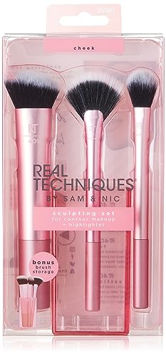Set de Maquillaje Real Techniques Cruelty Free para Esculpir, Incluye Brocha de Ventilador o de Fijación y Soporte, Cerdas Sintéticas, Rosa, 4 Piezas - imagen 2