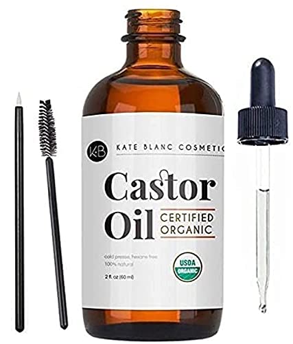 Aceite de Ricino Orgánico Kate Blanc Cosmetics para Cabello, Pestañas, Cara y Piel (2oz), 100% Puro, Prensado en Frío, Libre de Hexano, Suero para - imagen 1