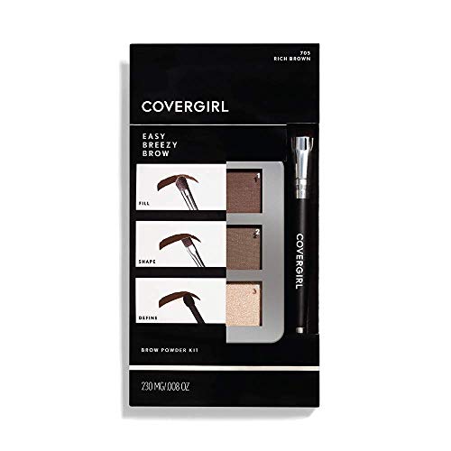 COVERGIRL - Kit de Polvo para Cejas Easy Breezy, 3 tonos, definidor de cejas, brocha doble punta profesional, 100% libre de crueldad - imagen 1