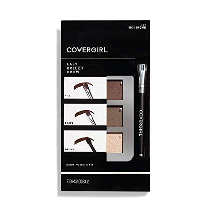 COVERGIRL - Kit de Polvo para Cejas Easy Breezy, 3 tonos, definidor de cejas, brocha doble punta profesional, 100% libre de crueldad - imagen 2