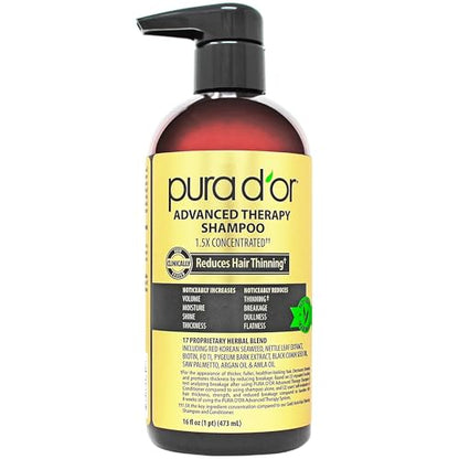 Champú Avanzado PURA D'OR de 16 Oz para Reducir la Caída del Cabello y Aumentar el Volumen, Sin Sulfatos, Infundido con Biotina, Aceite de Argán y - imagen 3