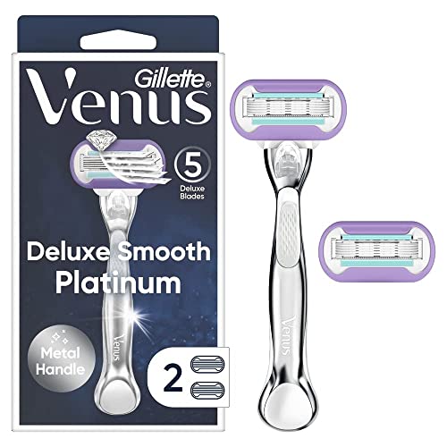 Gillette Venus Deluxe Smooth Platinum - Rasuradora para Mujeres, 1 Mango de Metal con Agarre Antideslizante, 2 Recambios de Cuchillas - imagen 1