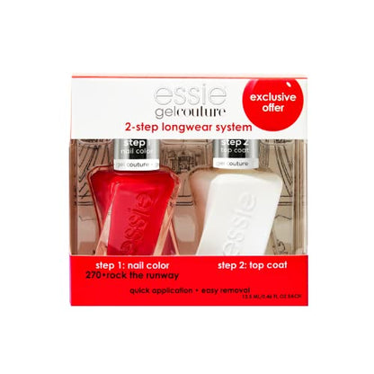 Kit de Esmalte de Uñas Essie Gel Couture de Larga Duración + Top Coat, Esmalte Rojo Escarlata Rock The Runway, Regalos para Mujeres y Hombres, 0.46Oz - imagen 4