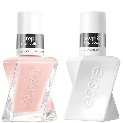 Kit de Esmalte de Uñas Essie Gel Couture de Larga Duración, Rosa Nude Transparente, Fairy Tailor + Top Coat, 0.46 fl oz cada uno - imagen 1