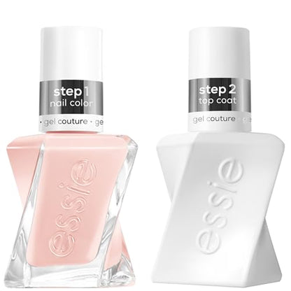 Kit de Esmalte de Uñas Essie Gel Couture de Larga Duración, Rosa Nude Transparente, Fairy Tailor + Top Coat, 0.46 fl oz cada uno - imagen 1