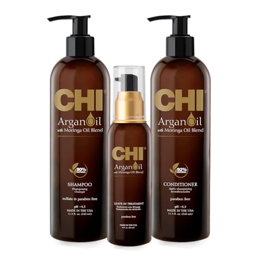 Kit de Trío Luxe CHI con Aceite de Argán y Aceite de Moringa: Champú, Acondicionador y Aceite de Moringa (Set de 3), 11 fl. oz. - imagen 1
