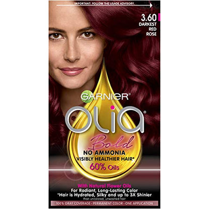 Garnier Olia Tinte Permanente Sin Amoníaco Color Brillante Aceite, 3.60 Rojo Rosa Oscuro (Paquete de 1) Tinte para Cabello Rojo - imagen 4