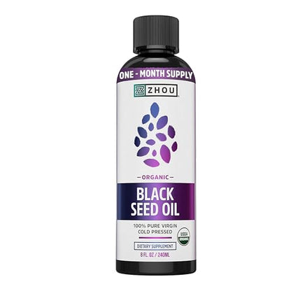 Aceite de Semilla de Comino Negro Orgánico Zhou - Aceite de Semilla de Nigella Sativa Prensado en Frío, Líquido Puro Sin Refinar, Suplemento Premium - imagen 2