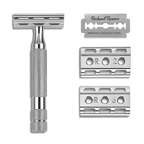 RASCADORES ROCKWELL 6C Afeitadora de Seguridad Blanco Cromo para Piel Sensible. Reduce Irritación y Quemaduras. 6 Ajustes de Afeitado y 5 Cuchillas - imagen 1