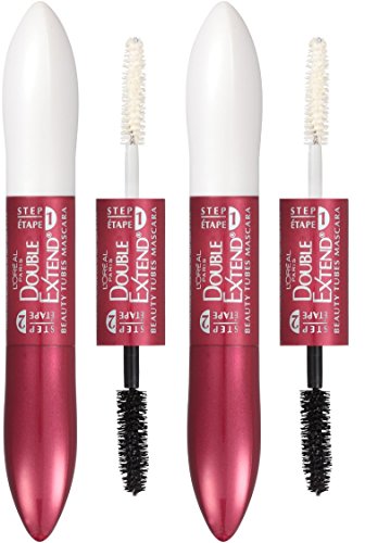 Máscara L'Oreal Paris Makeup Double Extend Tubing, Máscara alargadora 2 pasos, Resistente a manchas, Negro intenso, Paquete de 2 - imagen 1