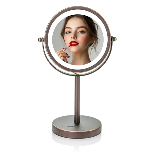 Espejo de Maquillaje Iluminado OVENTE de 6 con 1X/7X de Magnificación, Espejo Redondo de Mesa Inalámbrico con Luz LED Fría y Diseño Giratorio 360°, - imagen 1