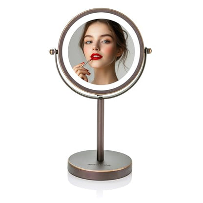 Espejo de Maquillaje Iluminado OVENTE de 6 con 1X/7X de Magnificación, Espejo Redondo de Mesa Inalámbrico con Luz LED Fría y Diseño Giratorio 360°, - imagen 3