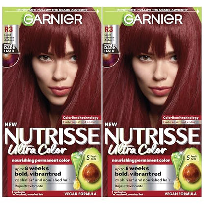 Garnier Nutrisse Ultra Color Tinte para Cabello, Tinte Permanente R3 Castaño Intenso Claro (Hibisco Rojo), 2 Unidades, Vegan y Libre de Crueldad, - imagen 3