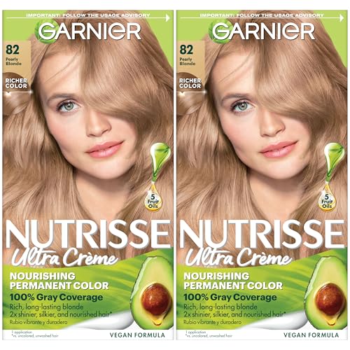 Garnier Nutrisse Ultra Crème Coloración Permanente para el Cabello, 100% Cobertura de Canas, Vegana y Libre de Crueldad, 82 Rubio Perla (Biscotti), - imagen 2
