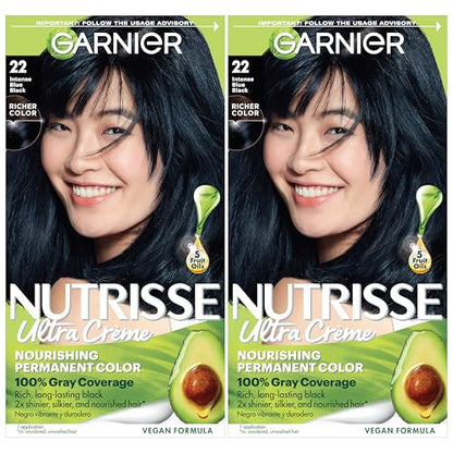 Garnier Nutrisse Ultra Crème Coloración Permanente para el Cabello, Cobertura 100% de Canas, Vegana y Libre de Crueldad, 22 Negro Azulado Intenso, - imagen 2