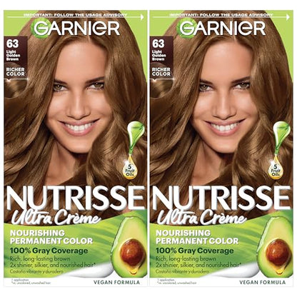 Garnier Nutrisse Ultra Crème Coloración Permanente para Cabello, Cobertura 100% de Canas, Vegana y Libre de Crueldad, 63 Marrón Claro Dorado (Azúcar - imagen 3