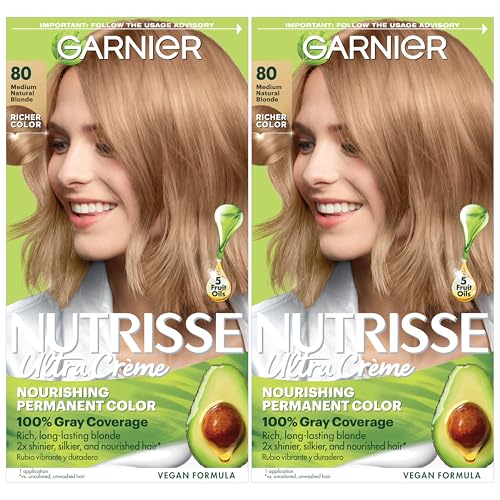 Garnier Nutrisse Ultra Crème Coloración Permanente para el Cabello, Cobertura 100% de Canas, Vegana y Libre de Crueldad, 80 Rubio Natural Medio - imagen 2
