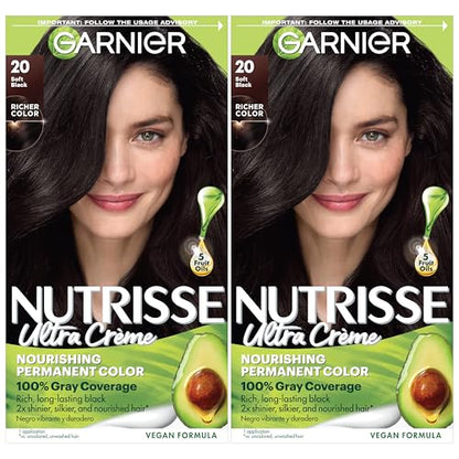 Color de Cabello Garnier Nutrisse Ultra Crème, Tinte Permanente con 100% Cobertura de Canas, Vegano y Libre de Crueldad, 20 Negro Suave (Té Negro), 2 - imagen 3