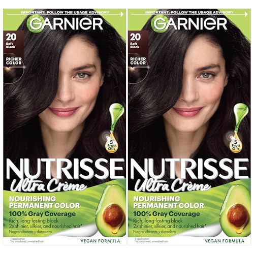 Color de Cabello Garnier Nutrisse Ultra Crème, Tinte Permanente con 100% Cobertura de Canas, Vegano y Libre de Crueldad, 20 Negro Suave (Té Negro), 2 - imagen 4